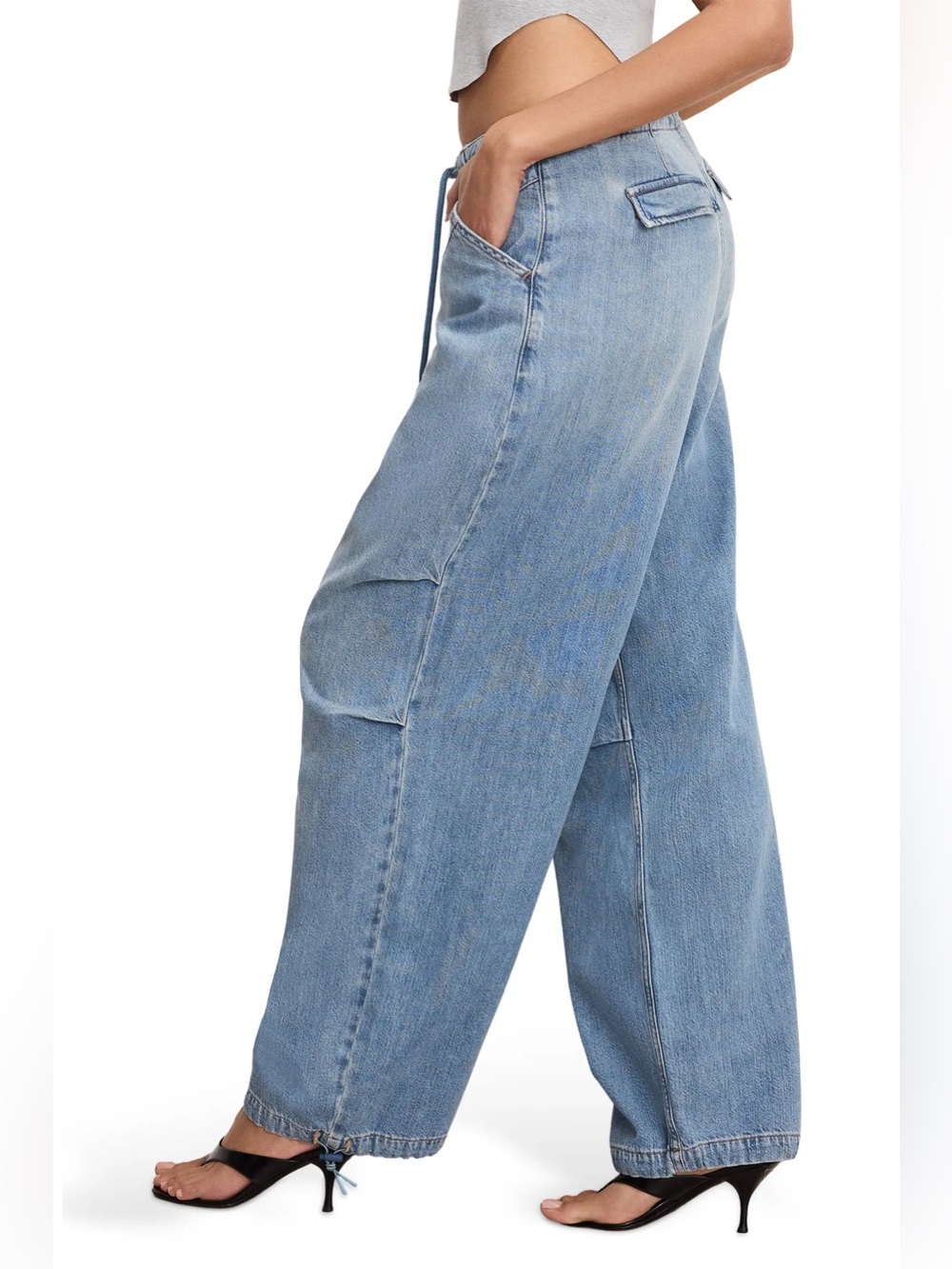 Good American Wide-Leg Genie style Jeans w Drawstring Waist & zipper Sz 8/29